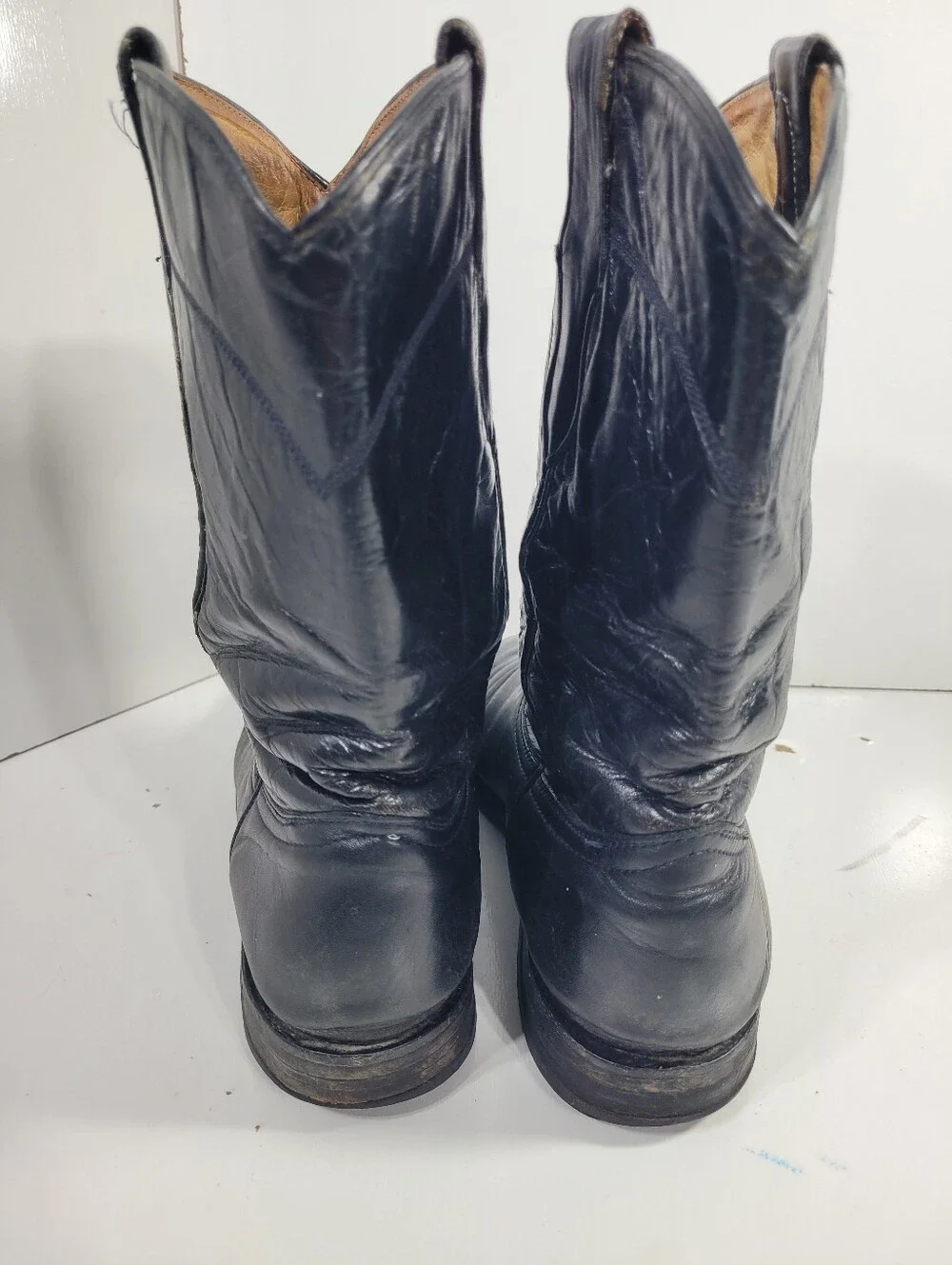 Tres Garcia Black Leather Cowboy Western Roper Boots Mens Size 6.5 Vtg Mex 25.5